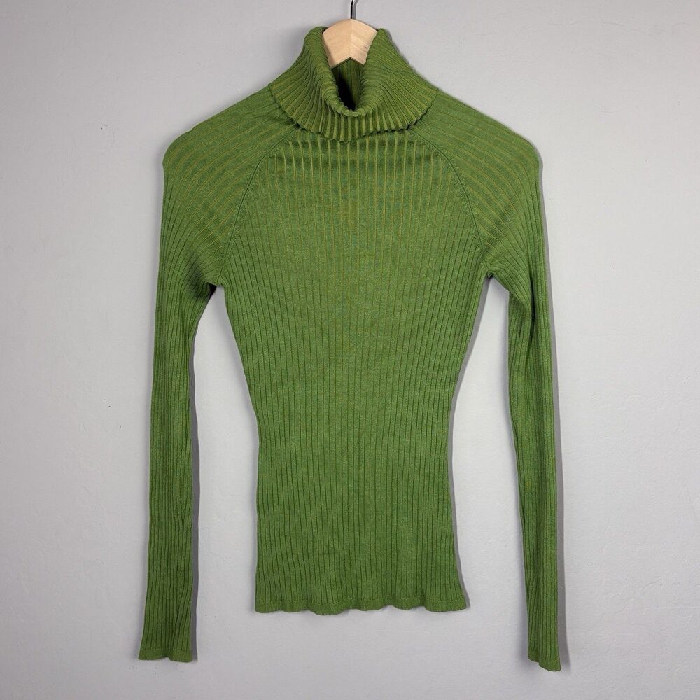 INC International Concepts Ribbed Turtleneck Women L Green Y2K Classic Old Money